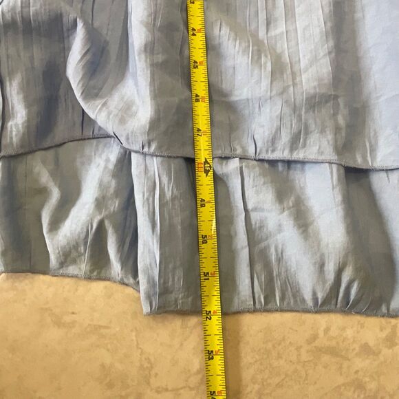 FRAME Shirred  V-Neck Puff Sleeves Midi Dress women’s S Blue part lined Tiered* - Picture 7 of 12